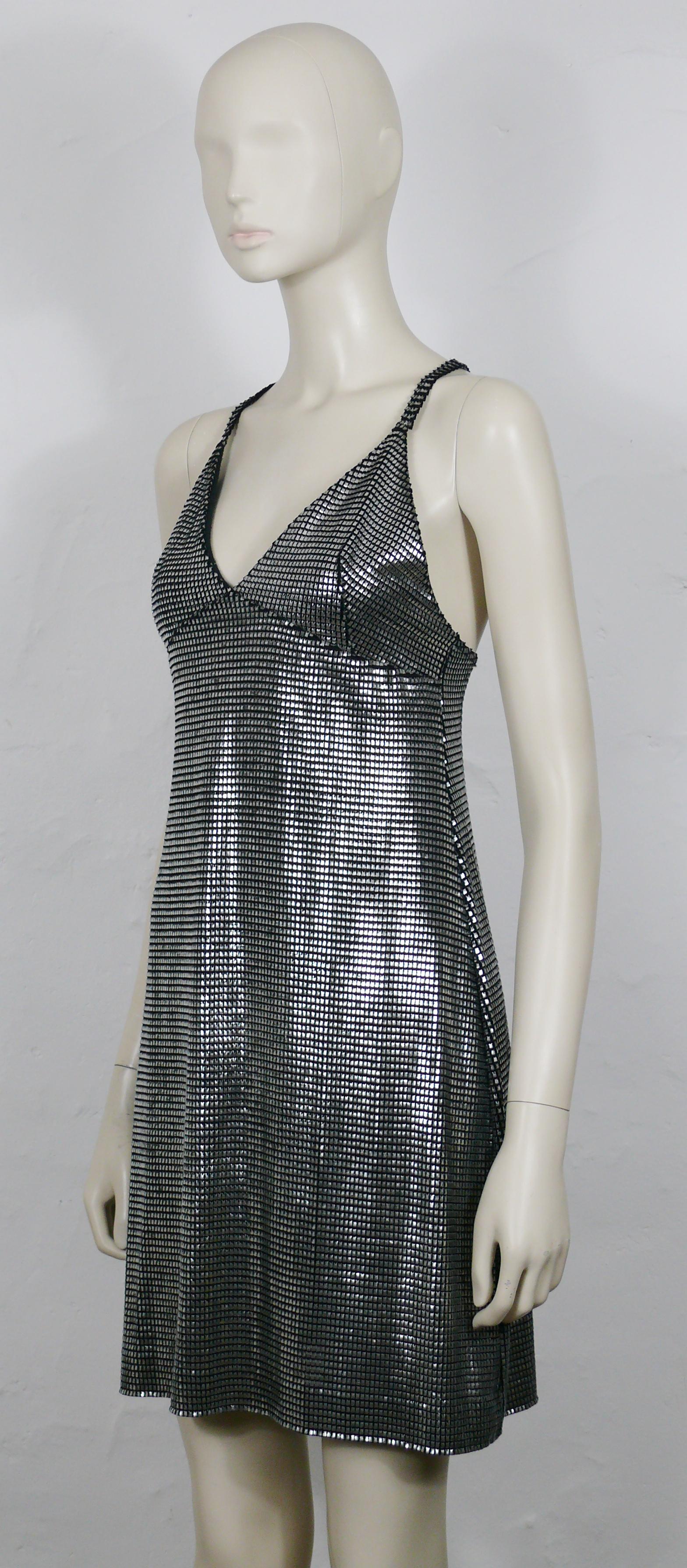 PACO RABANNE Silver Foil Grid Dress For Sale 3