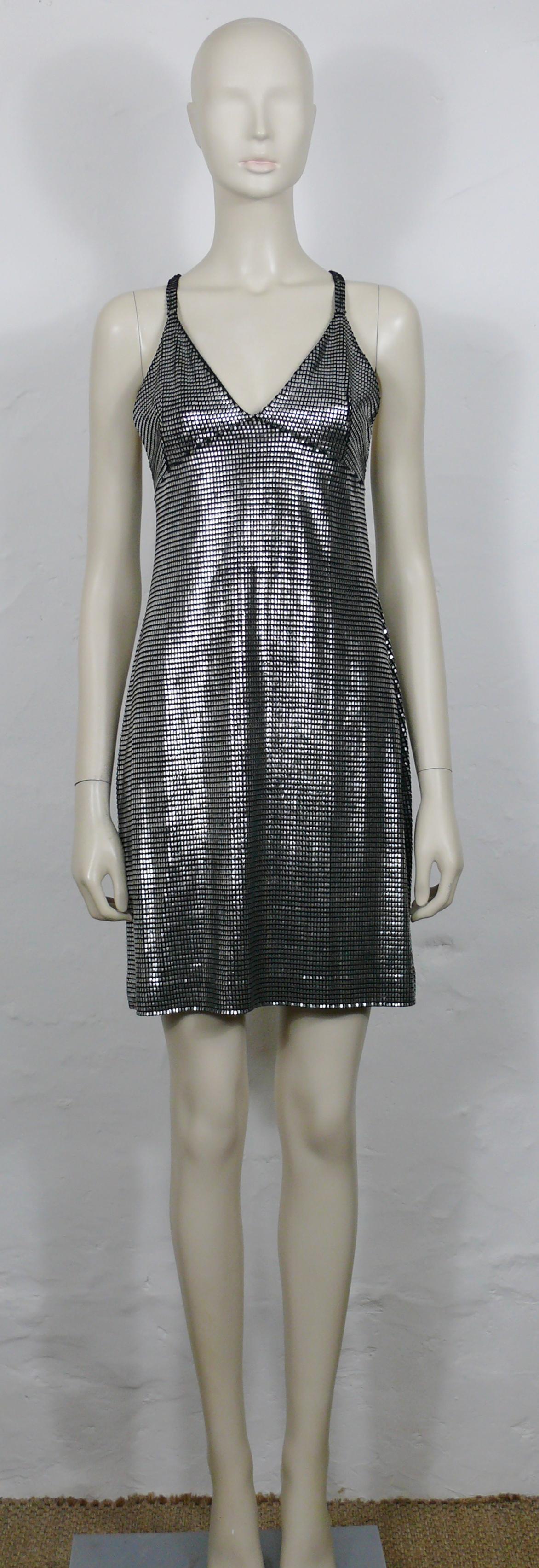 PACO RABANNE Silver Foil Grid Dress For Sale 4