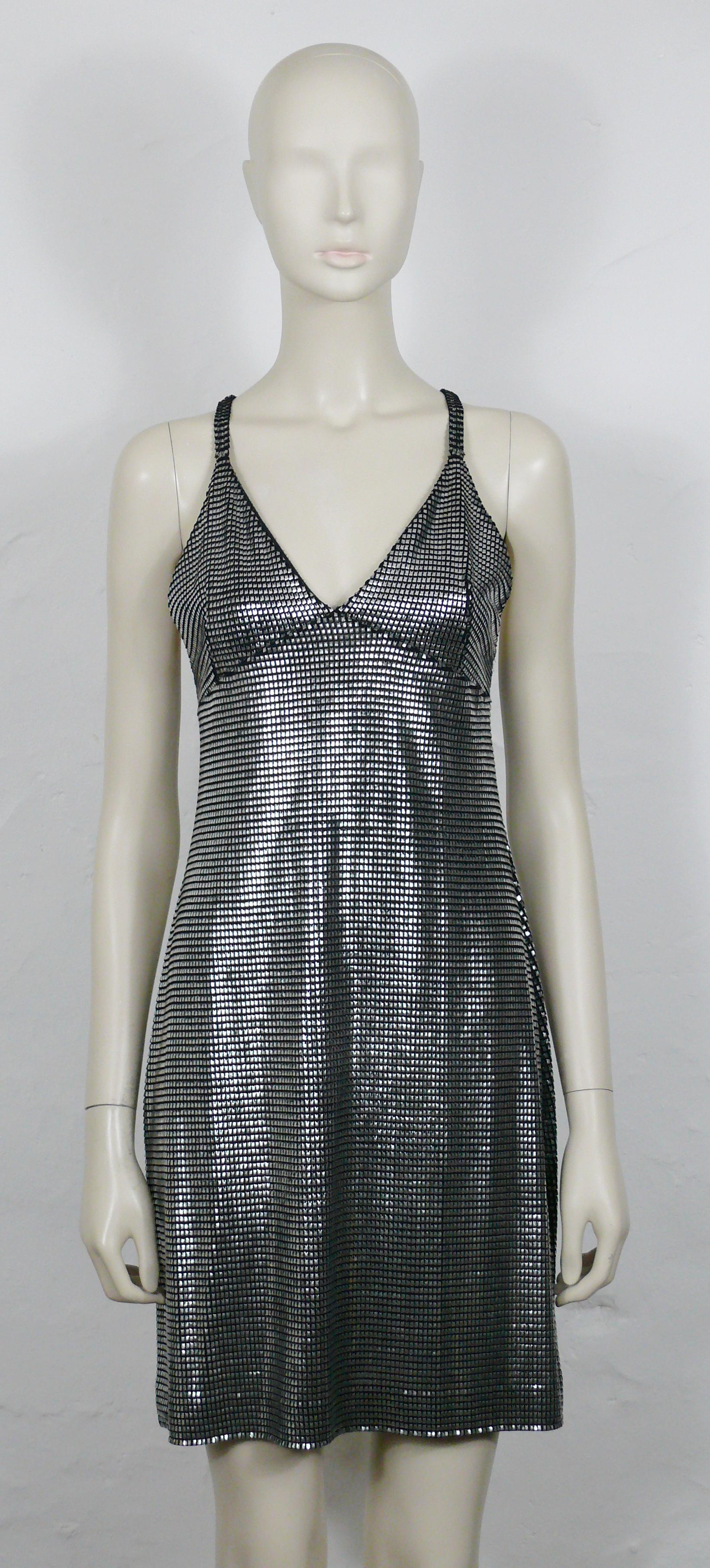 PACO RABANNE Silver Foil Grid Dress For Sale 5