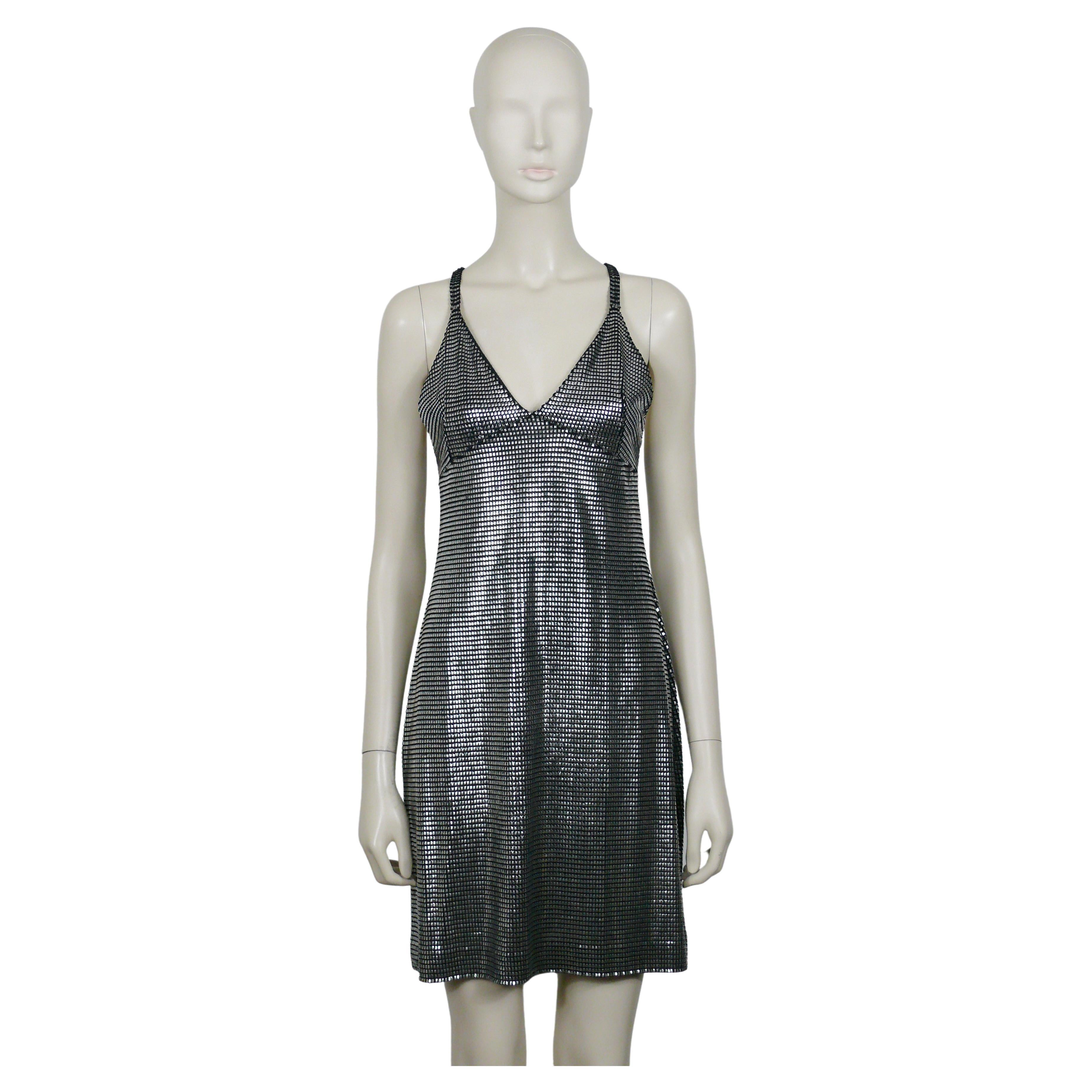 PACO RABANNE Silver Foil Grid Dress For Sale