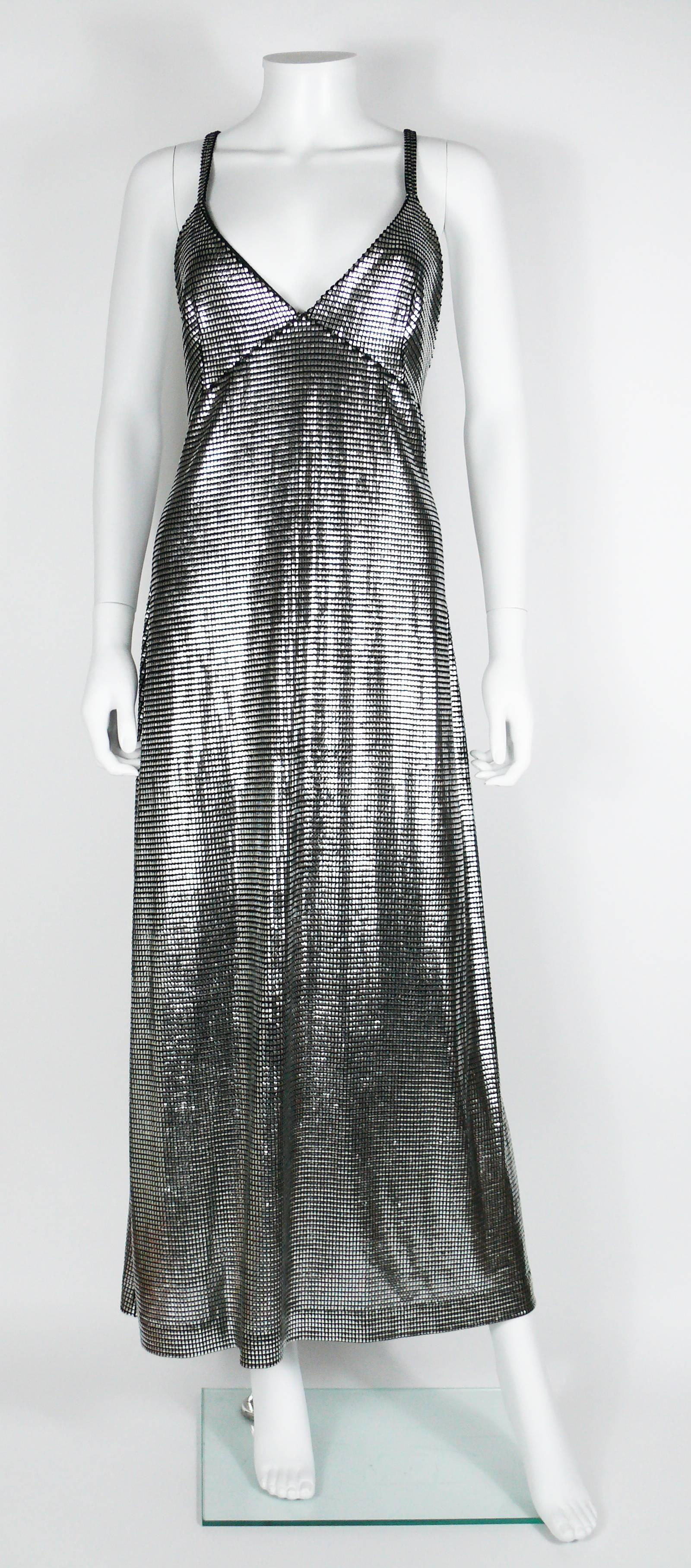Paco Rabanne Silver Foil Grid Maxi Dress In Excellent Condition In Nice, FR