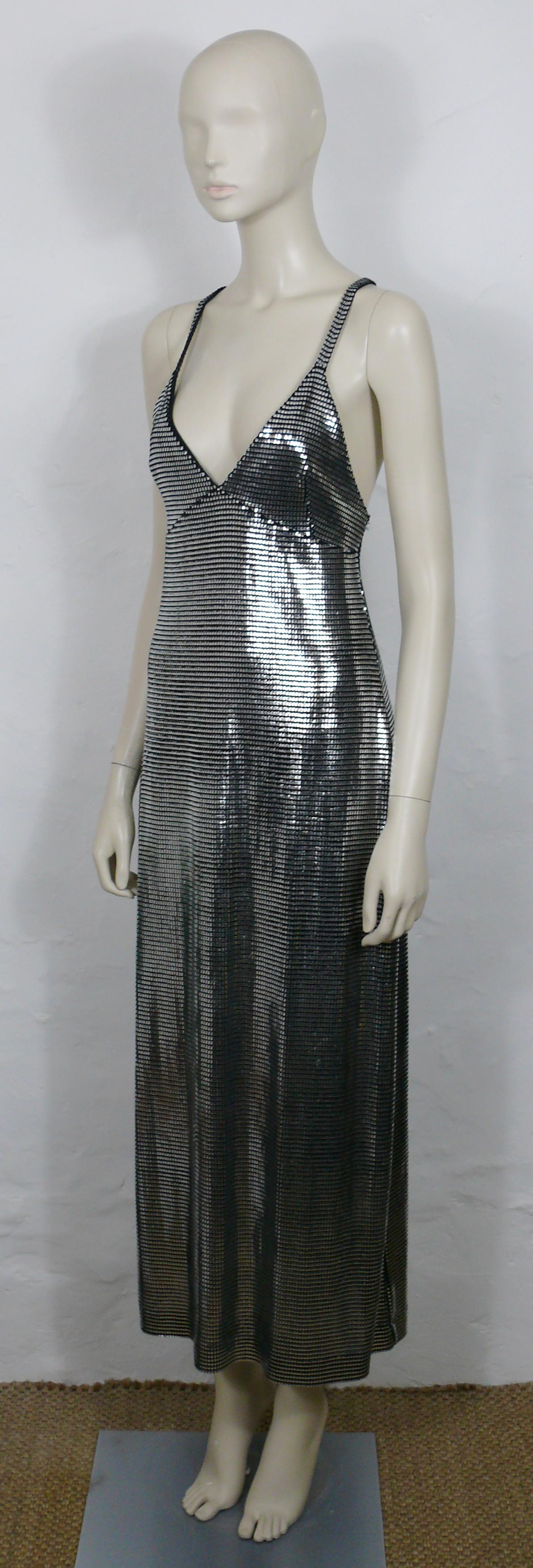 PACO RABANNE Silver Foil Grid Maxi Dress In Good Condition In Nice, FR