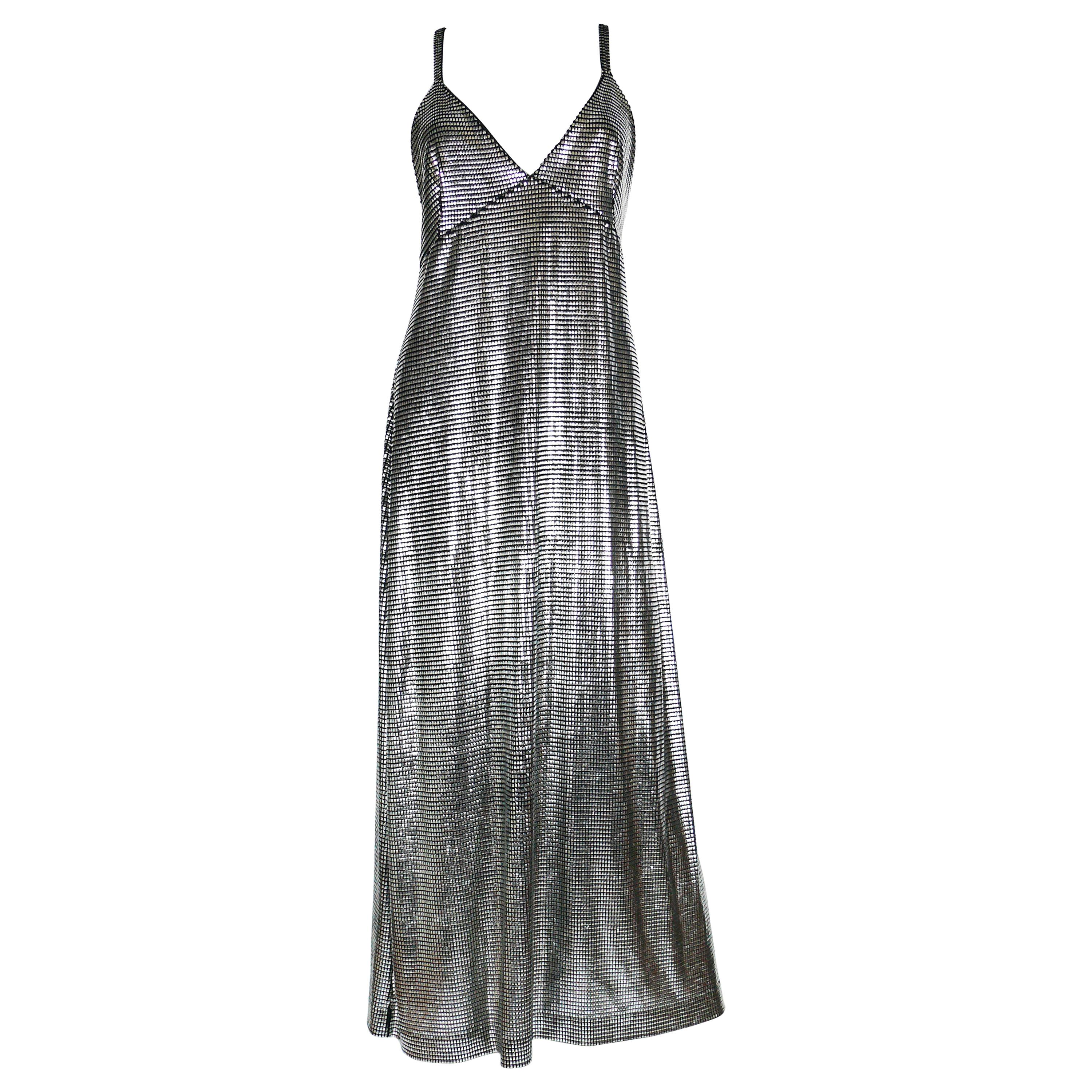 Paco Rabanne Silver Foil Grid Maxi Dress