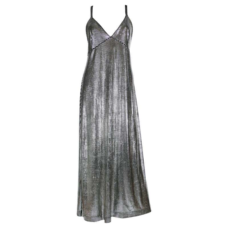 Paco Rabanne Silver Foil Grid Maxi Dress For Sale at 1stdibs