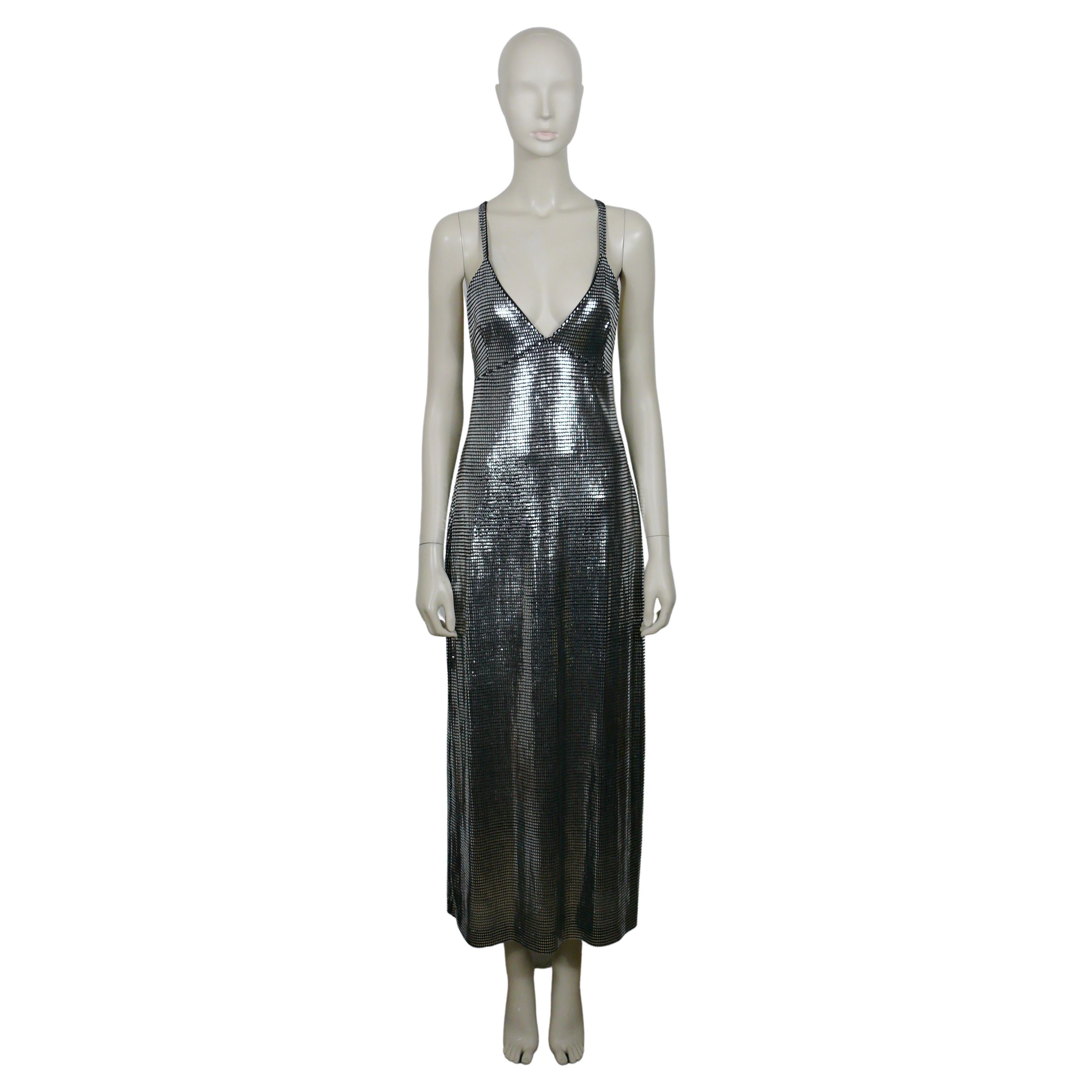 PACO RABANNE Silver Foil Grid Maxi Dress