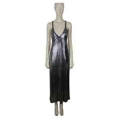 PACO RABANNE Silver Foil Grid Maxi Dress