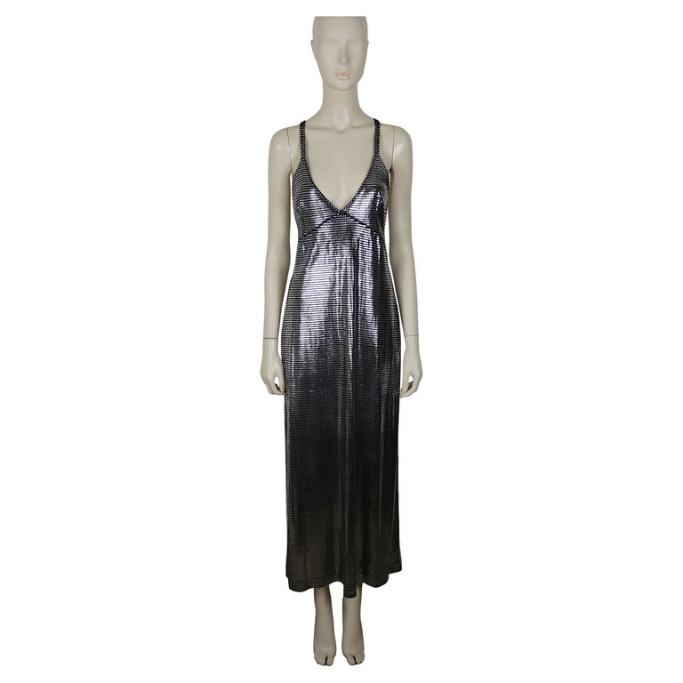 PACO RABANNE Silver Foil Grid Maxi Dress For Sale at 1stDibs