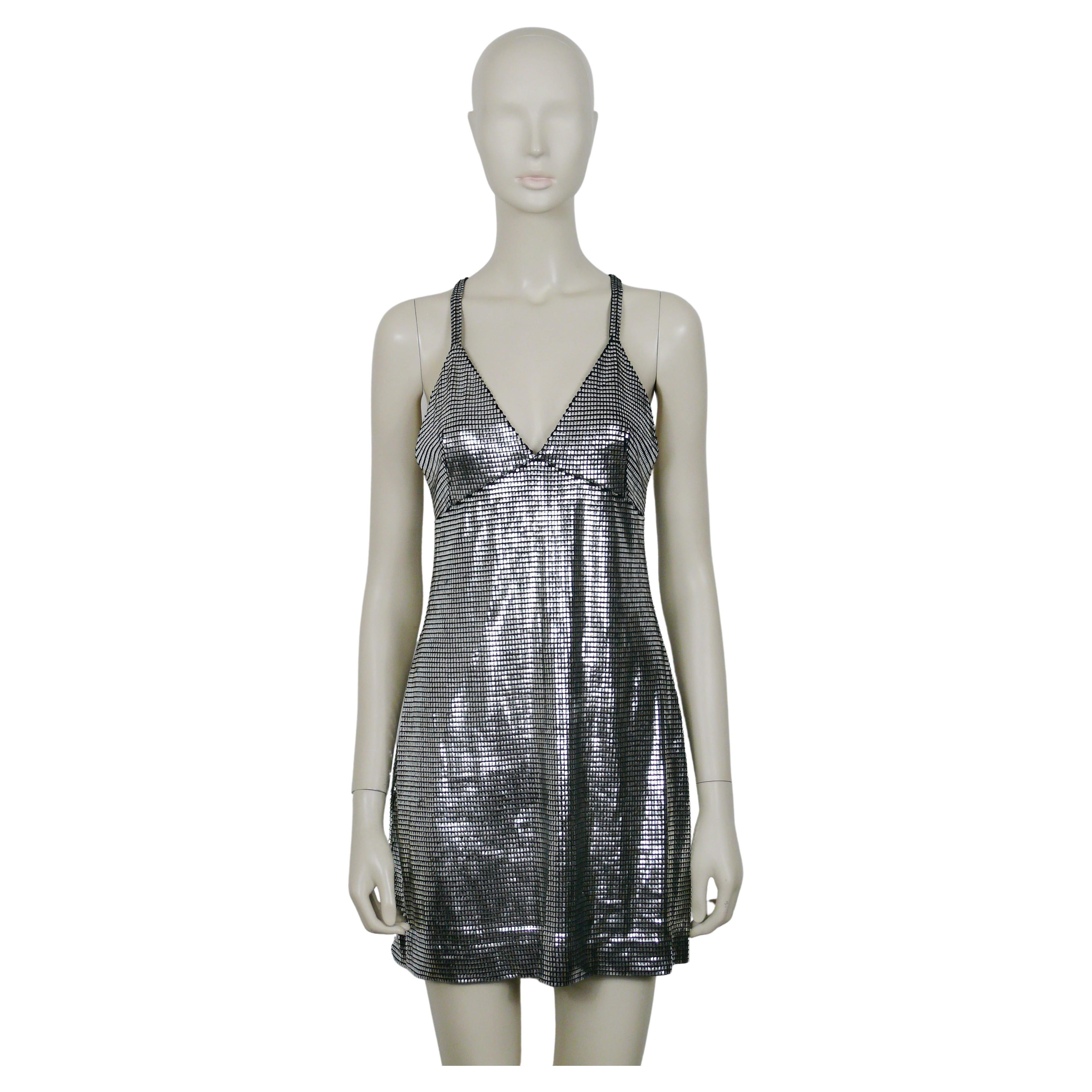 Paco Rabanne Silver Foil Grid Mini Dress