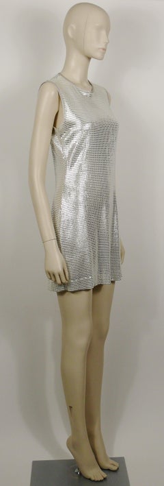 Paco Rabanne Silver Foil Grid Mini Dress US Size 8
