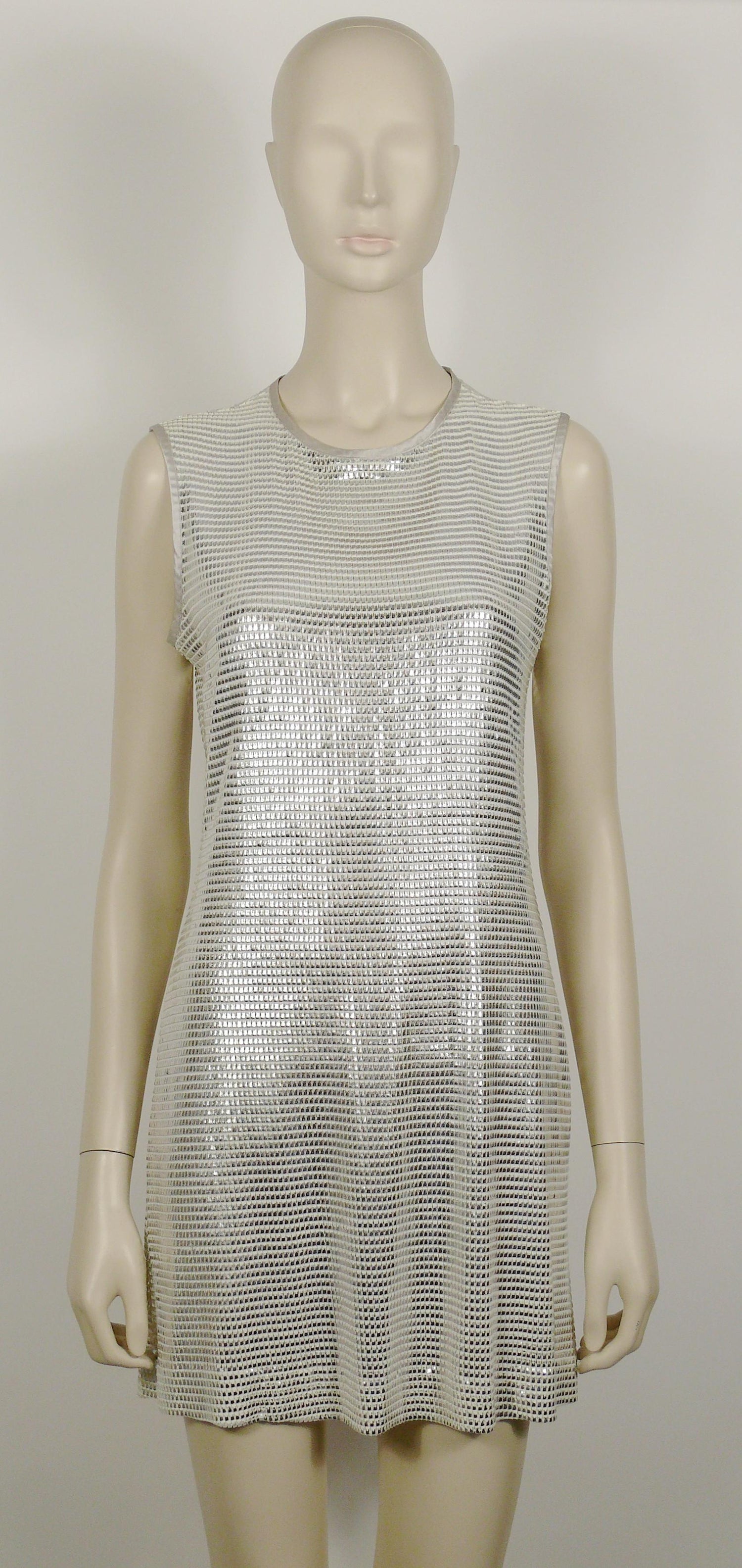 Paco Rabanne Silver Foil Grid Mini Dress Us Size 8 For Sale At 1stdibs
