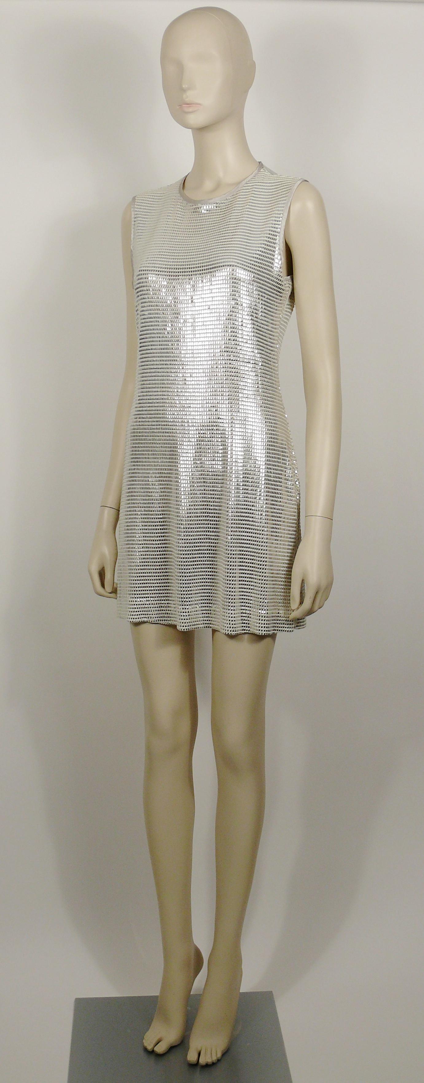 Paco Rabanne Silver Foil Grid Mini Dress US Size 8 In Good Condition For Sale In Nice, FR