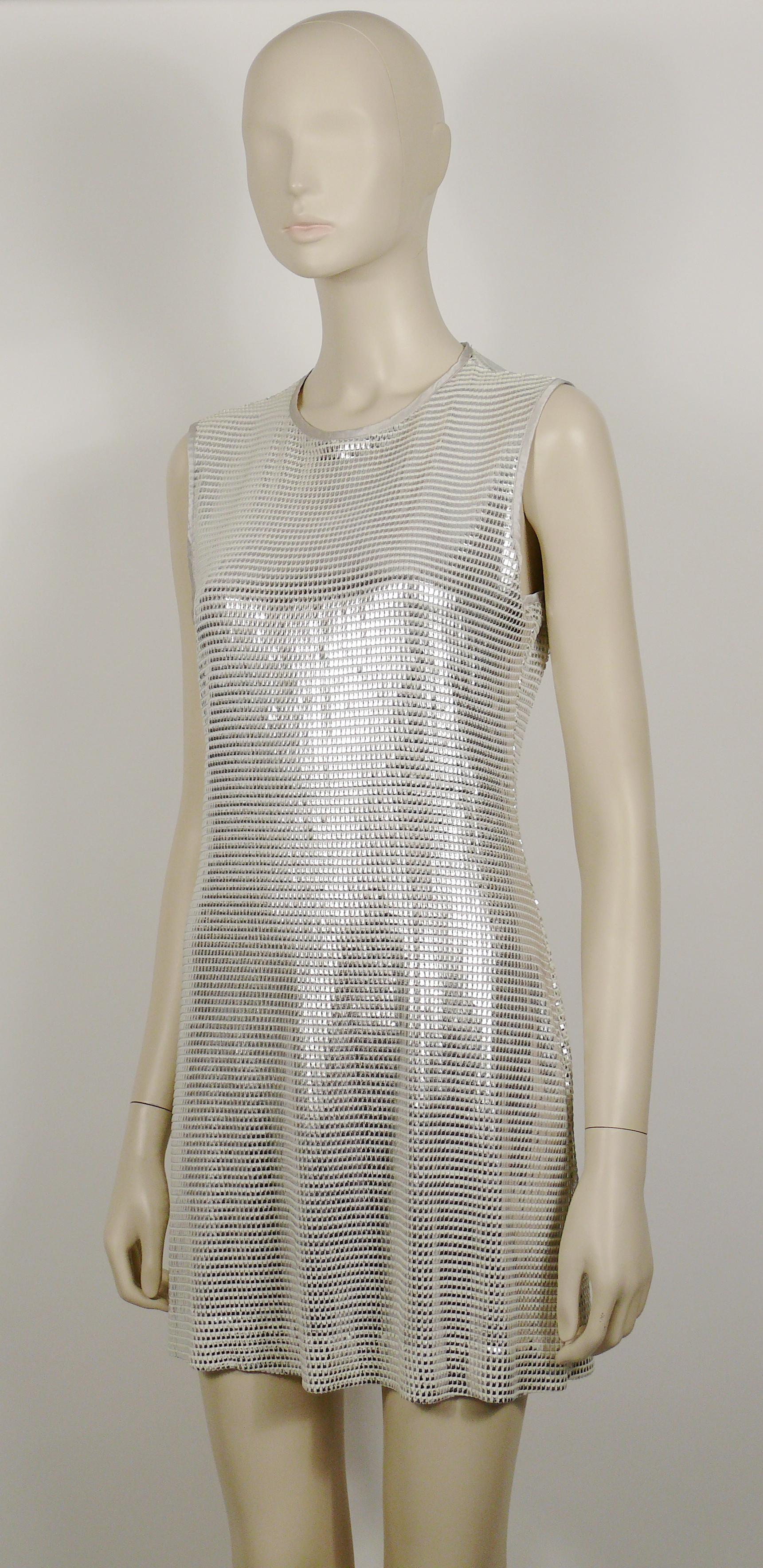 Women's Paco Rabanne Silver Foil Grid Mini Dress US Size 8 For Sale