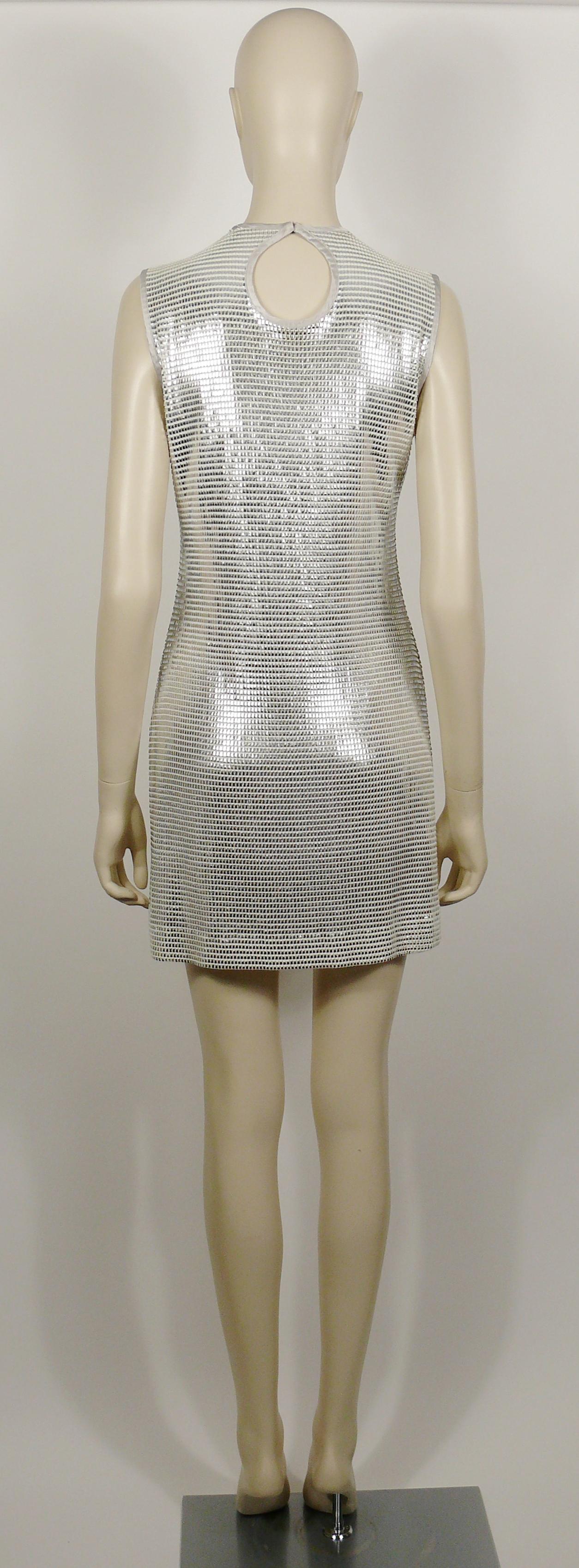 Paco Rabanne Silver Foil Grid Mini Dress US Size 8 For Sale 1