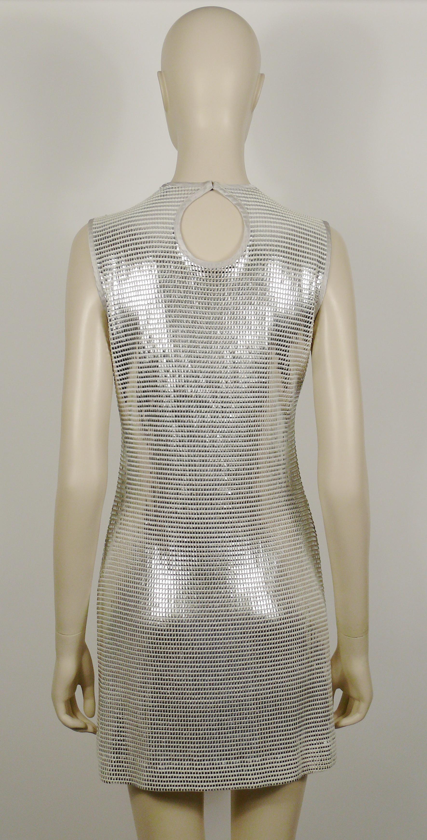 Paco Rabanne Silver Foil Grid Mini Dress US Size 8 For Sale 2