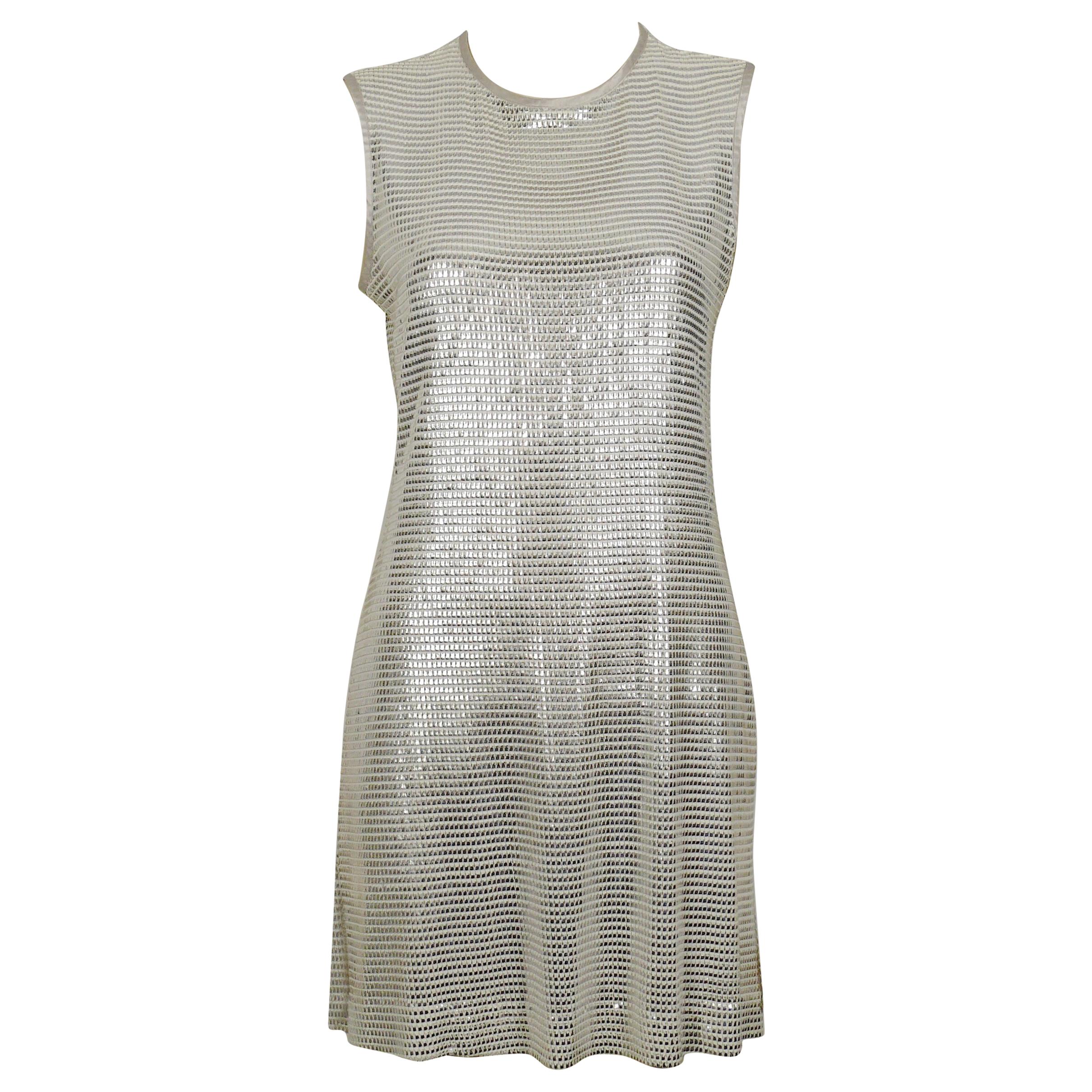 Paco Rabanne Silver Foil Grid Mini Dress US Size 8