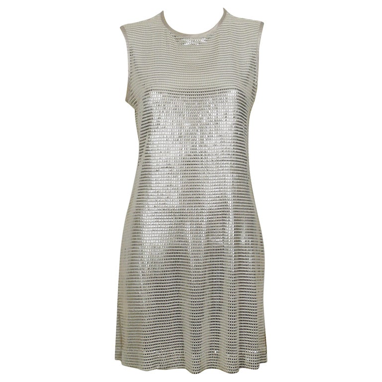 Paco Rabanne Silver Foil Grid Mini Dress US Size 8 For Sale at 1stDibs