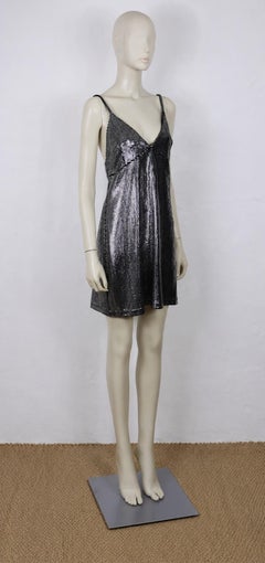 Paco Rabanne Minikleid mit silbernem Gittermuster