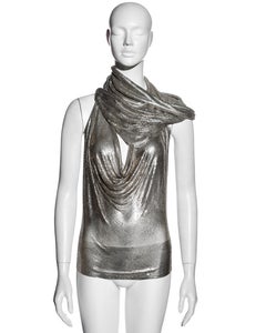 Paco Rabanne silver metal chainmail hooded halter-neck top, fw 1997