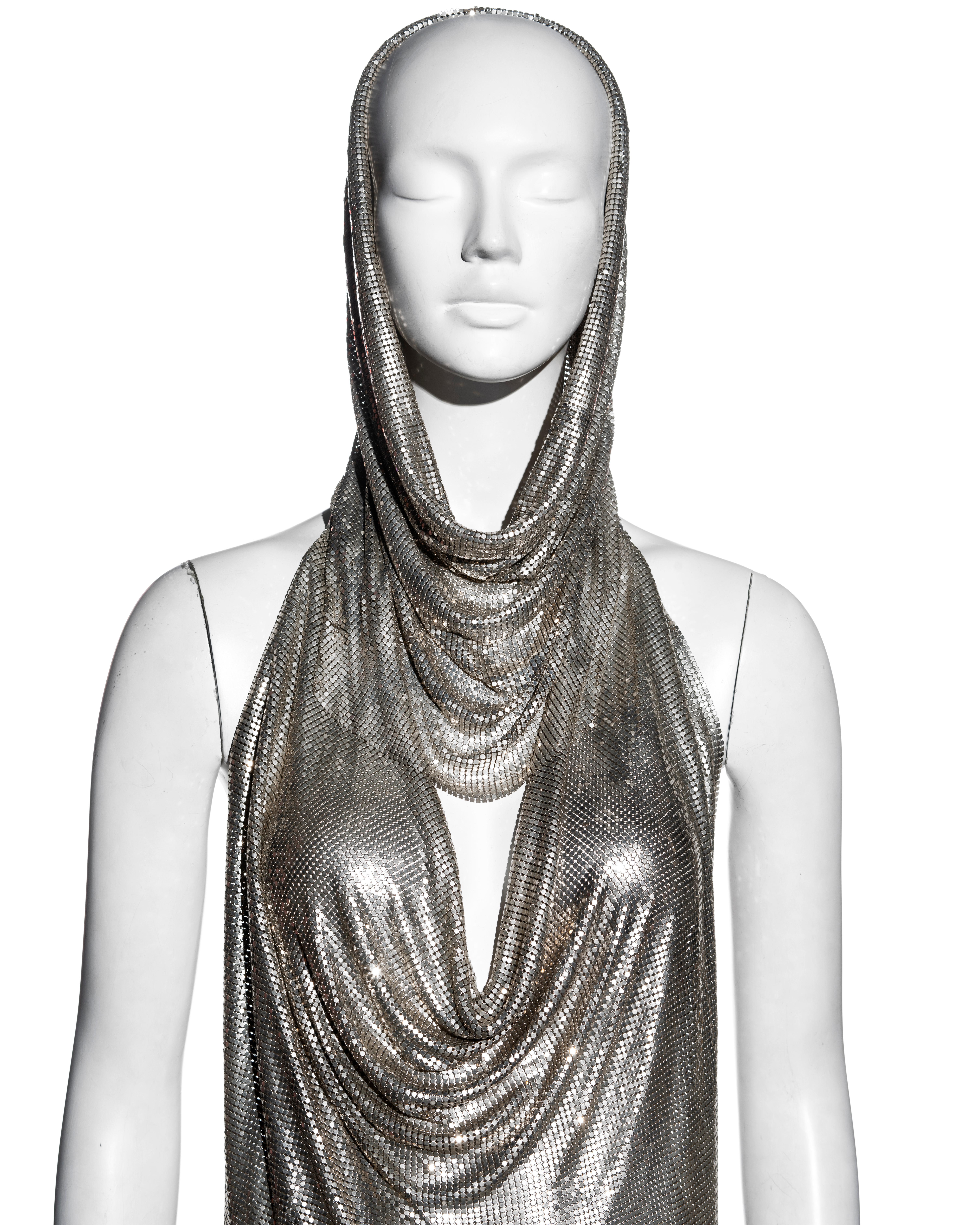 Silver Paco Rabanne silver metal chainmail hooded halter-neck top, fw 1997