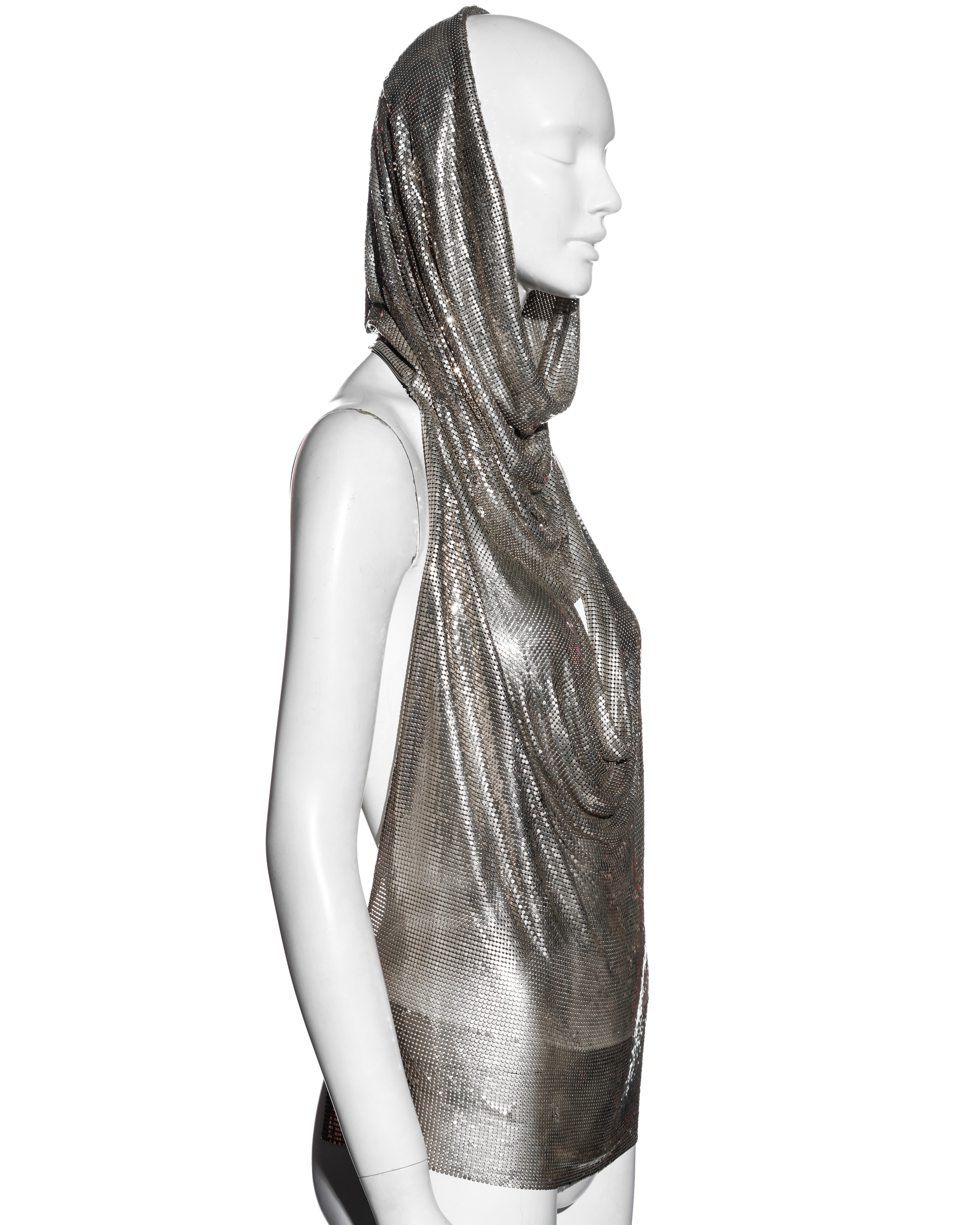Paco Rabanne silver metal chainmail hooded halter-neck top, fw 1997 1