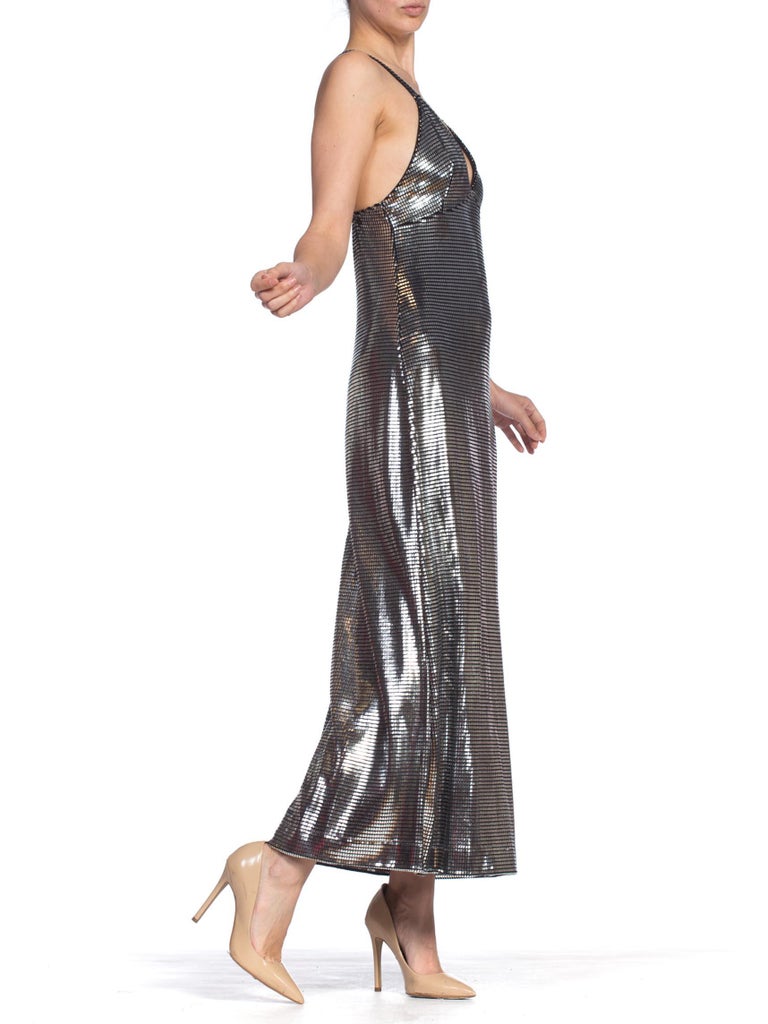 Paco Rabanne Silver Metal Look Slinky Disco Gown at 1stDibs
