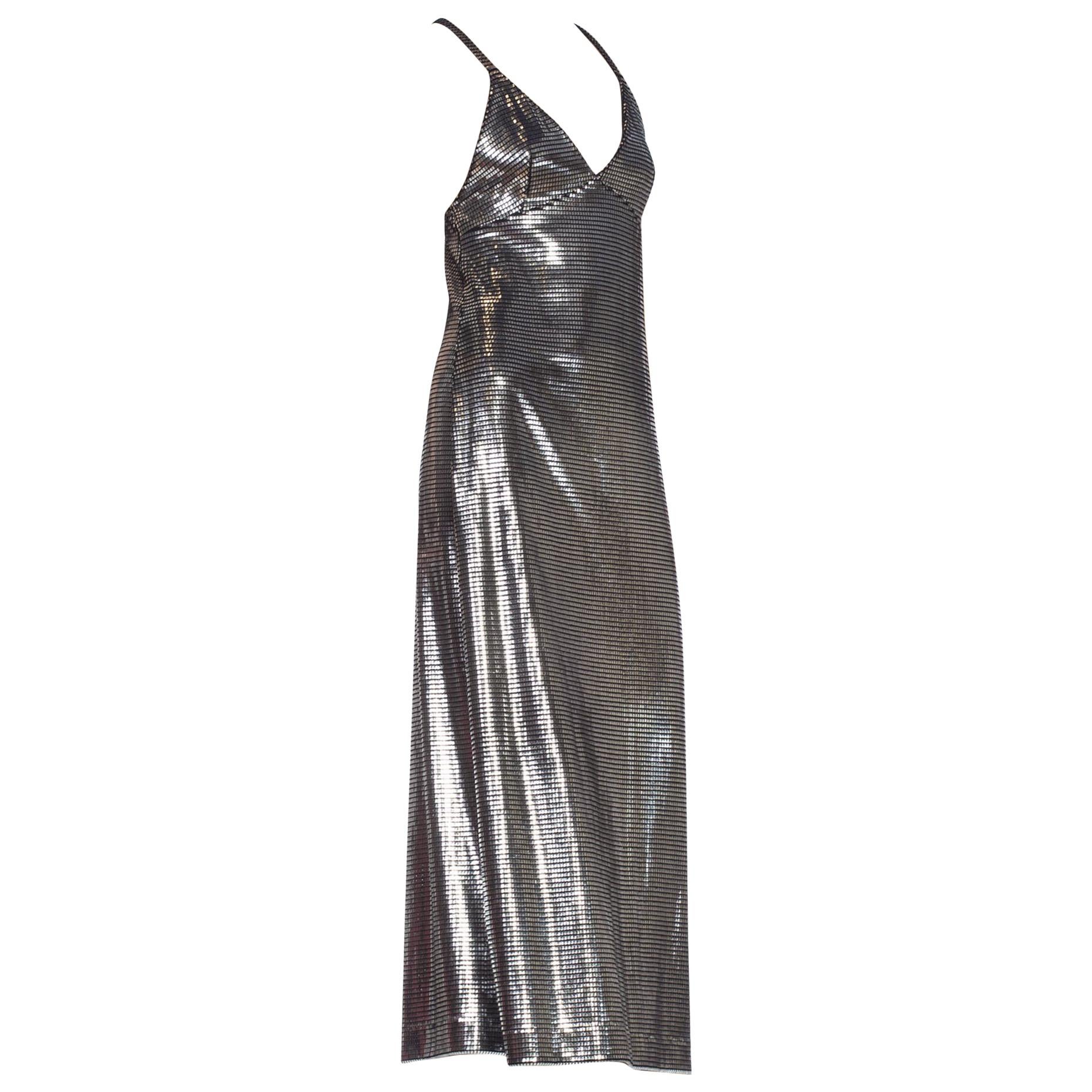 Paco Rabanne Silver Metal Look Slinky Disco Gown
