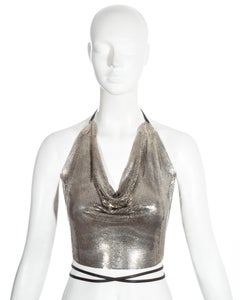 Paco Rabanne silver metal mesh chainmail halter neck vest, c. 1960s