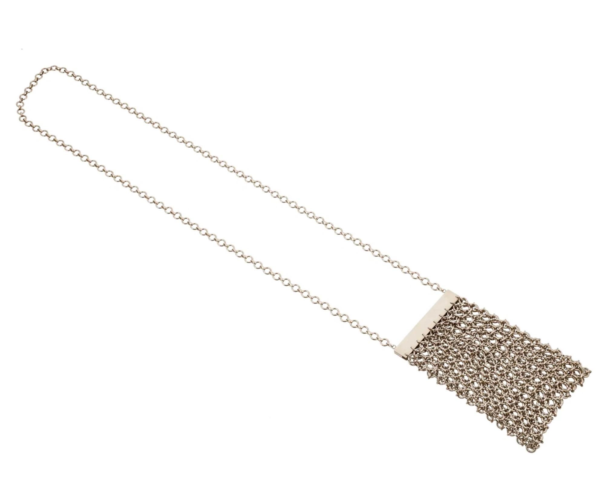 Modernist Paco Rabanne Silver Metal Mesh Chainmaille Purse Necklace For Sale
