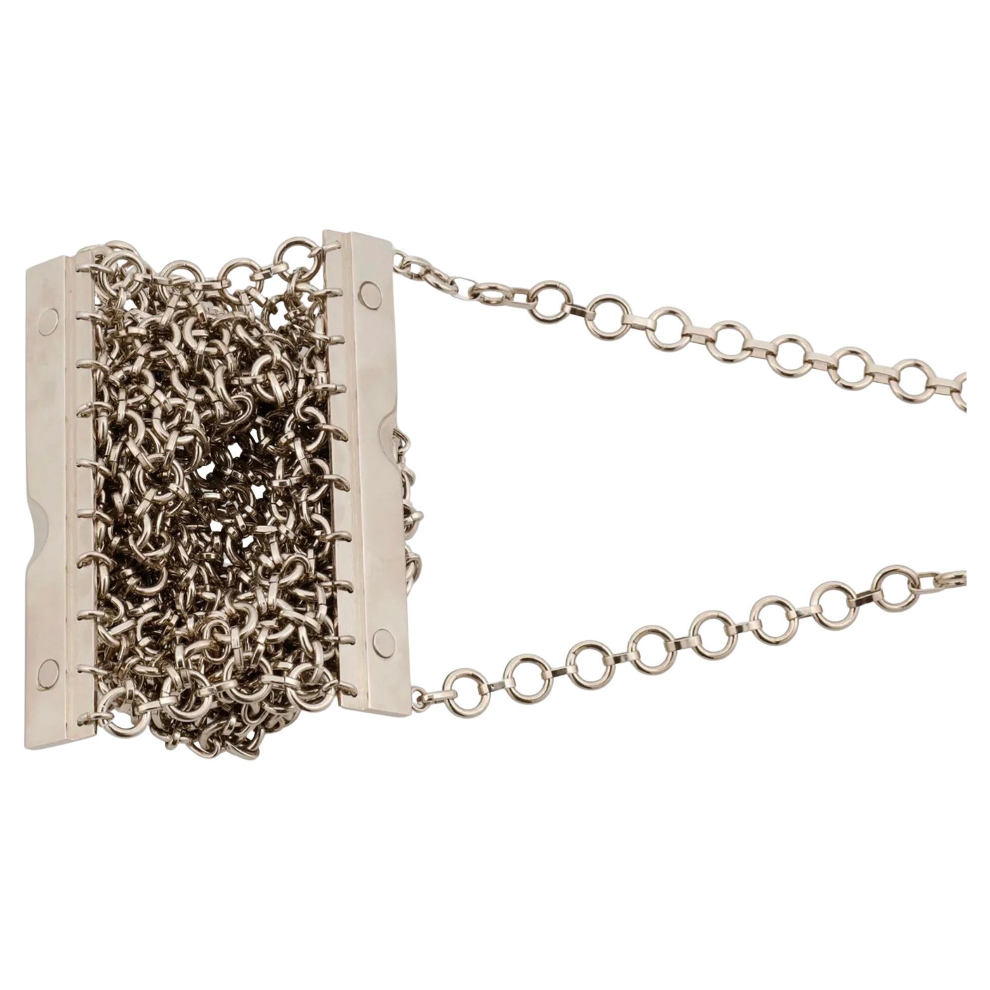 Paco Rabanne Silver Metal Mesh Chainmaille Purse Necklace In Good Condition For Sale In Palm Springs, CA