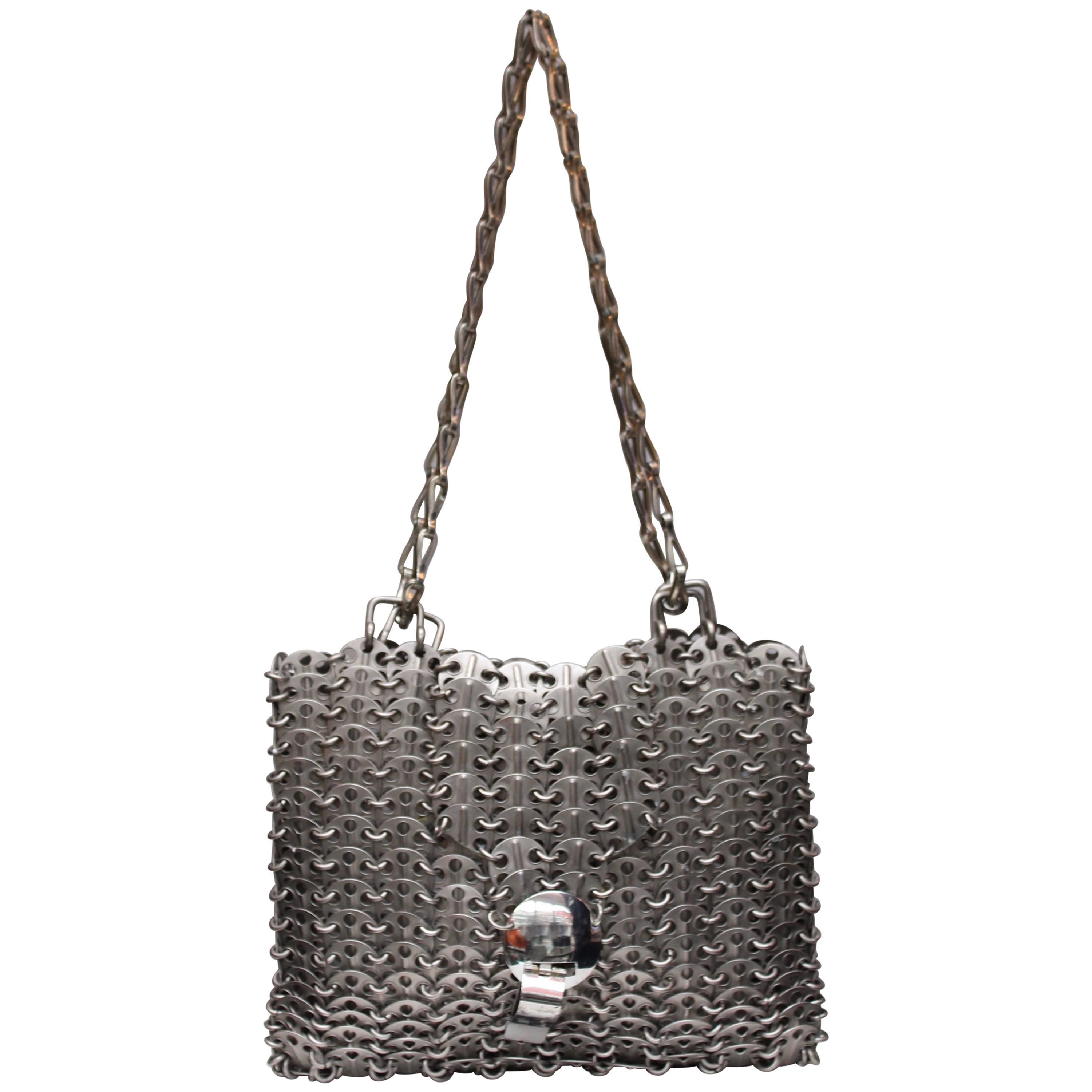 Paco Rabanne silver tone metal "69" bag For Sale