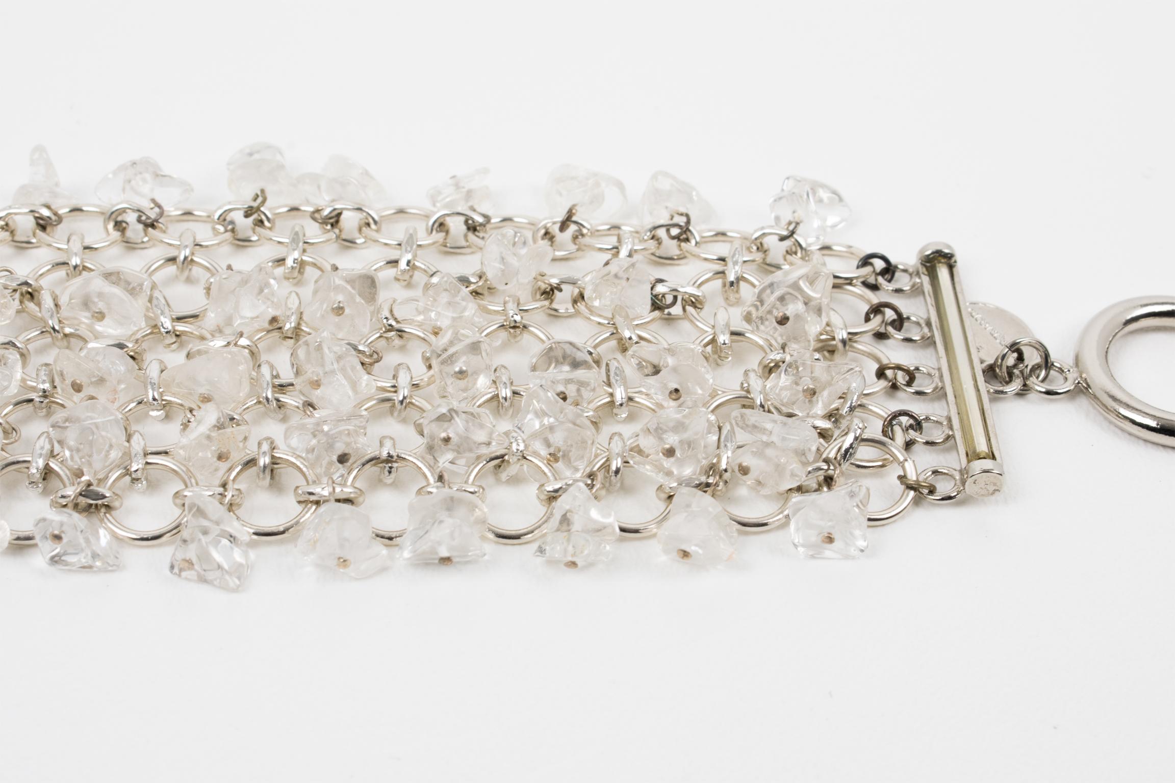 Paco Rabanne Silvered Metal and Quartz Link Bracelet In Excellent Condition For Sale In Atlanta, GA