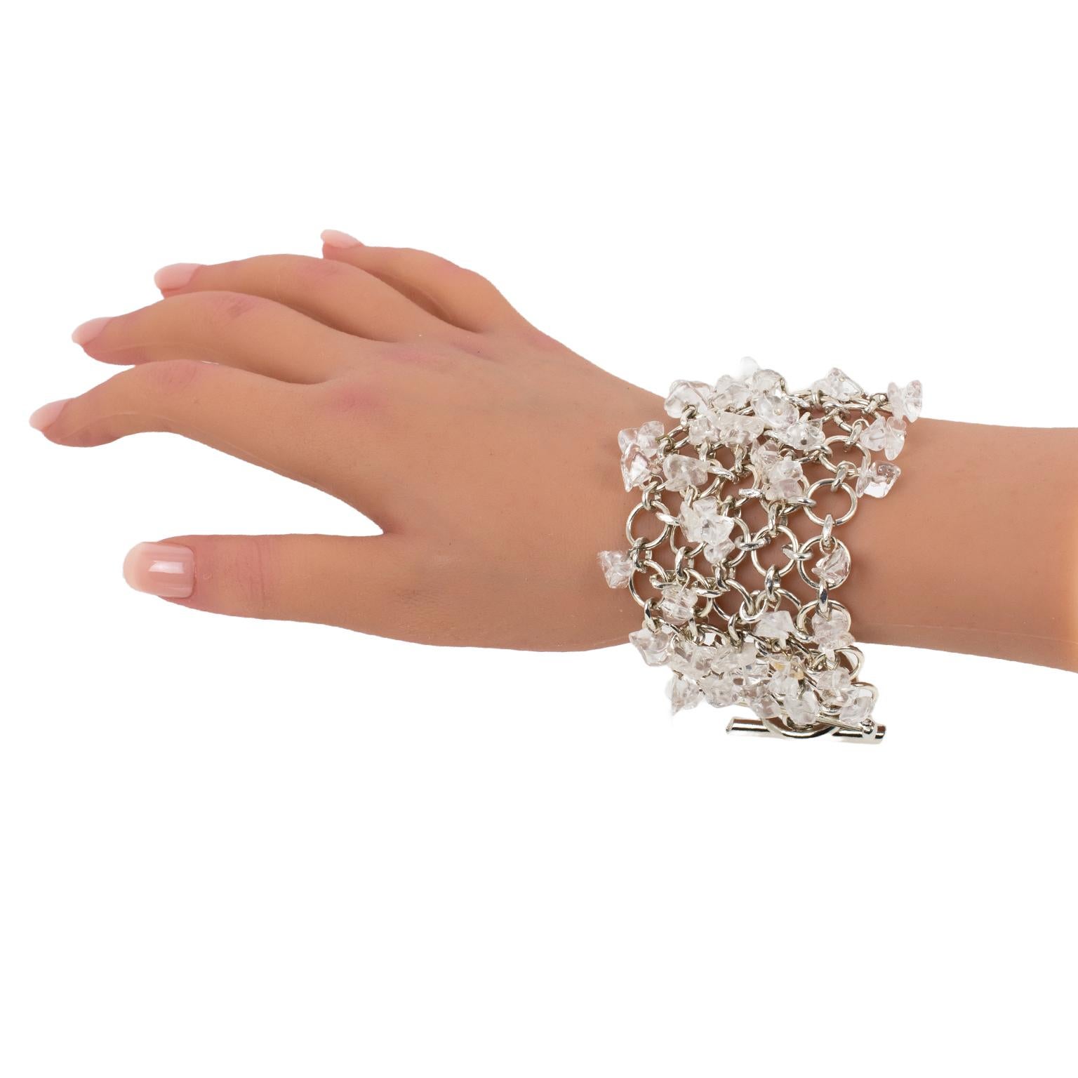 Paco Rabanne Silvered Metal and Quartz Link Bracelet For Sale 2