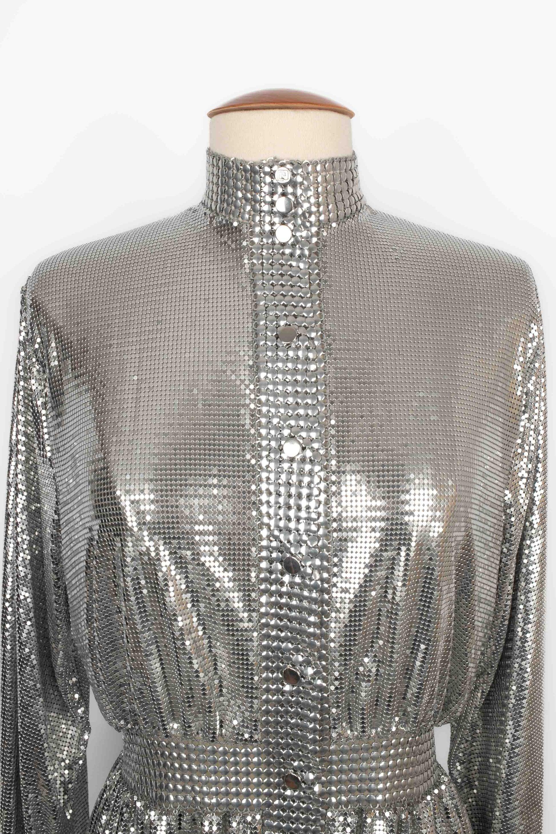 Paco Rabanne Silvery Metallic Mesh Dress For Sale 1