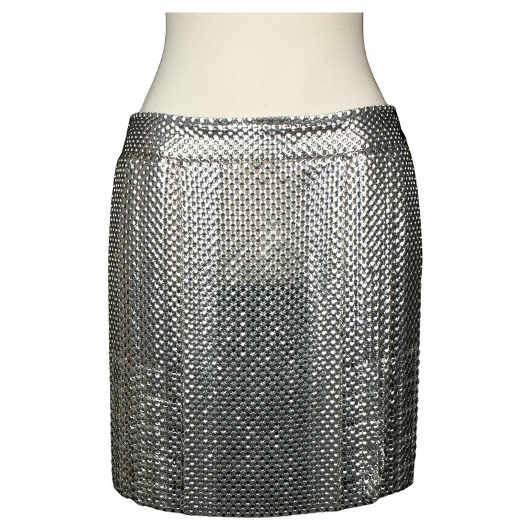 Jupe En Cuir Grise Paco Rabanne Taille 40 - Neuve Sans étiquettes - Doublée - Style Iconique