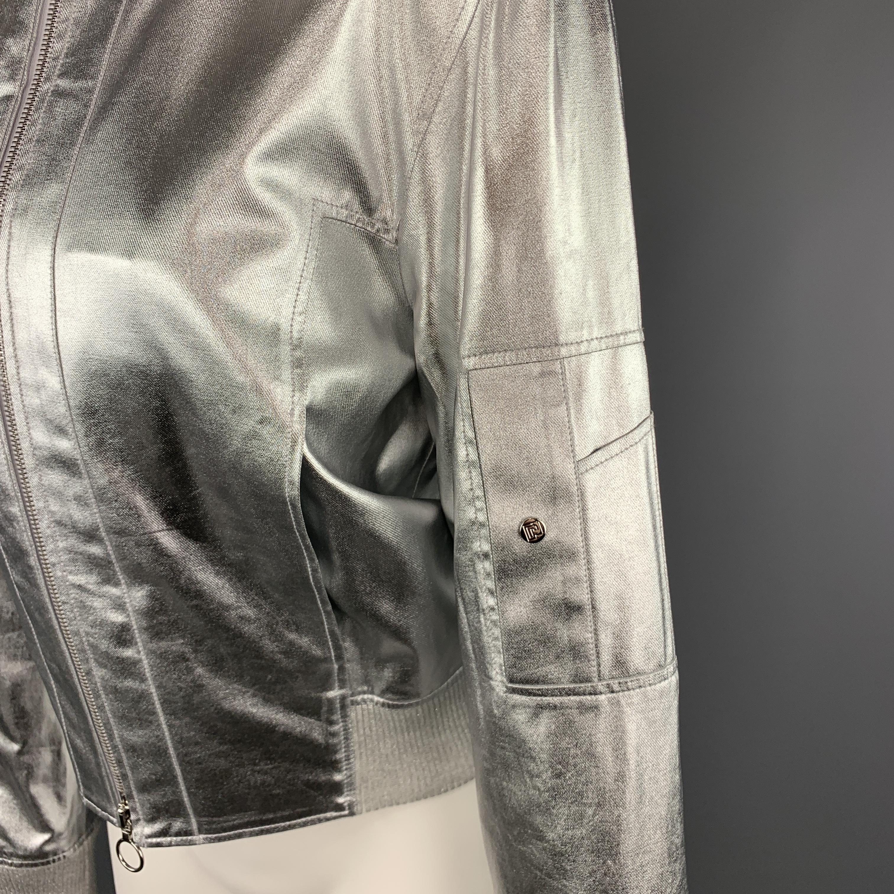 Women's or Men's PACO RABANNE Size 2 Silver Coated Metallic Viscose Bomber Jacket