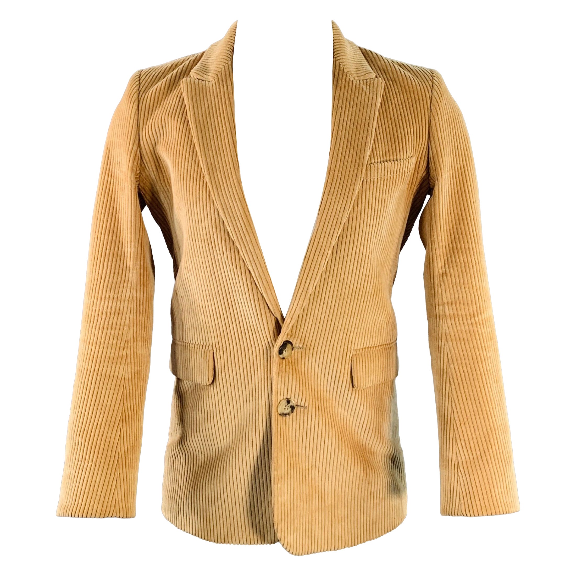 PACO RABANNE Size 34 Tan Corduroy Cotton Peak Lapel Sport Coat en vente