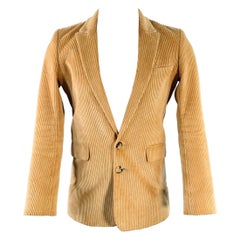 PACO RABANNE Größe 34 Tan Cord Baumwolle Peak Lapel Sport Mantel