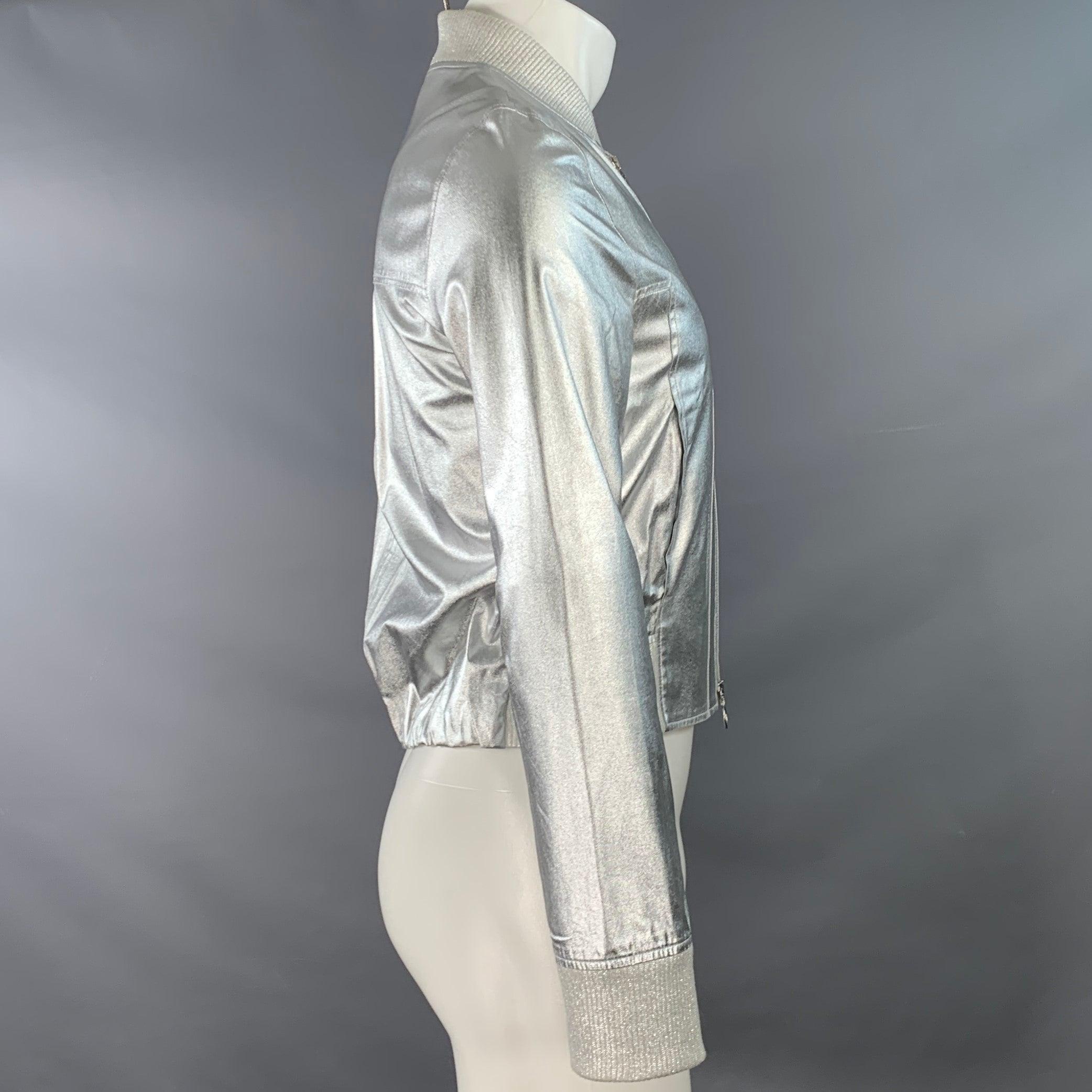 PACO RABANNE Size 38 Silver Shimmer Viscose Bomber Jacket In Good Condition For Sale In San Francisco, CA