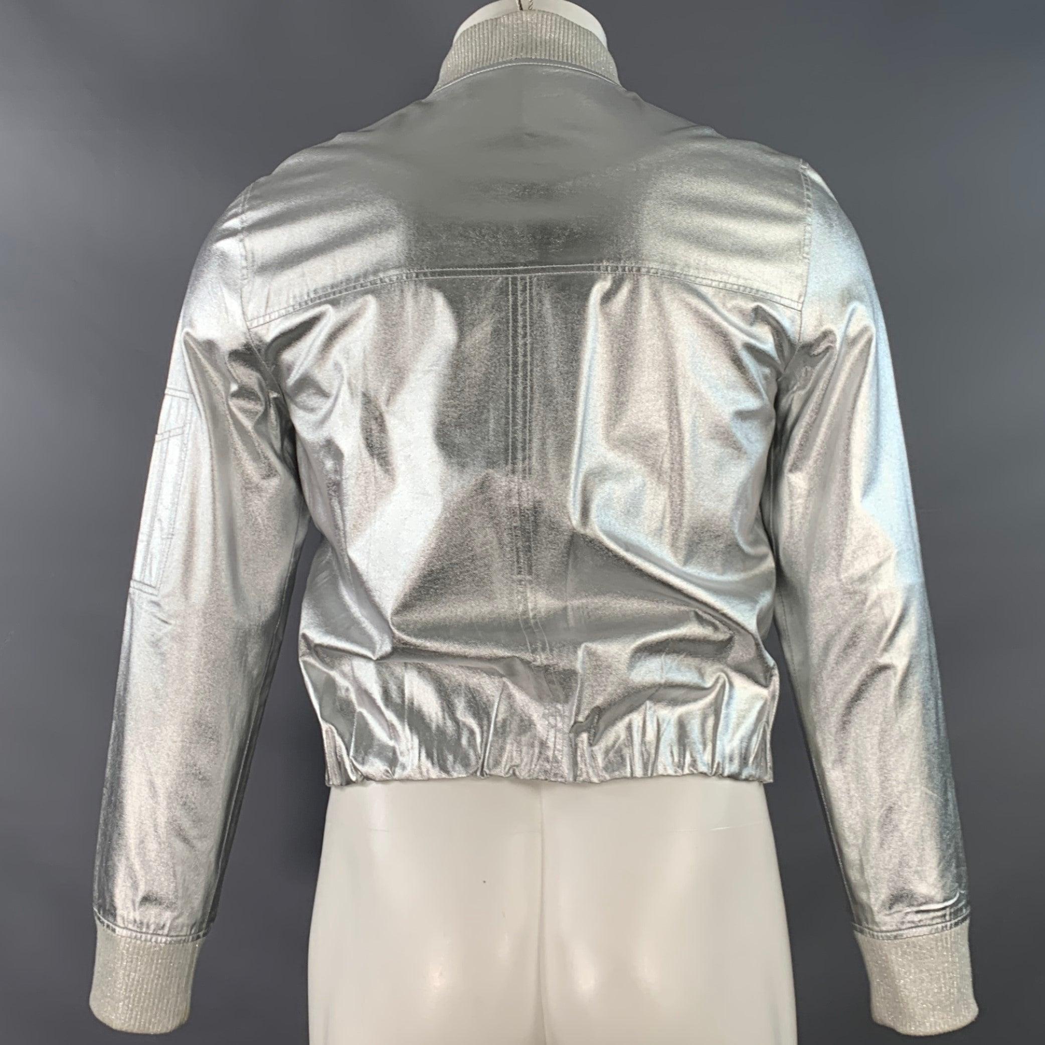 Men's PACO RABANNE Size 38 Silver Shimmer Viscose Bomber Jacket For Sale
