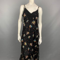 PACO RABANNE Size 4 Black Floral Lace Silk Maxi Dress