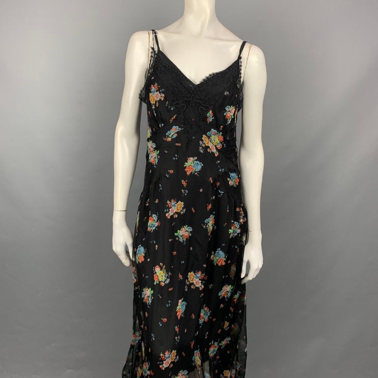PACO RABANNE Size 4 Black Floral Lace Silk Maxi Dress For Sale at ...