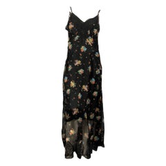 PACO RABANNE - Robe longue en soie noire à fleurs et dentelle, taille 4