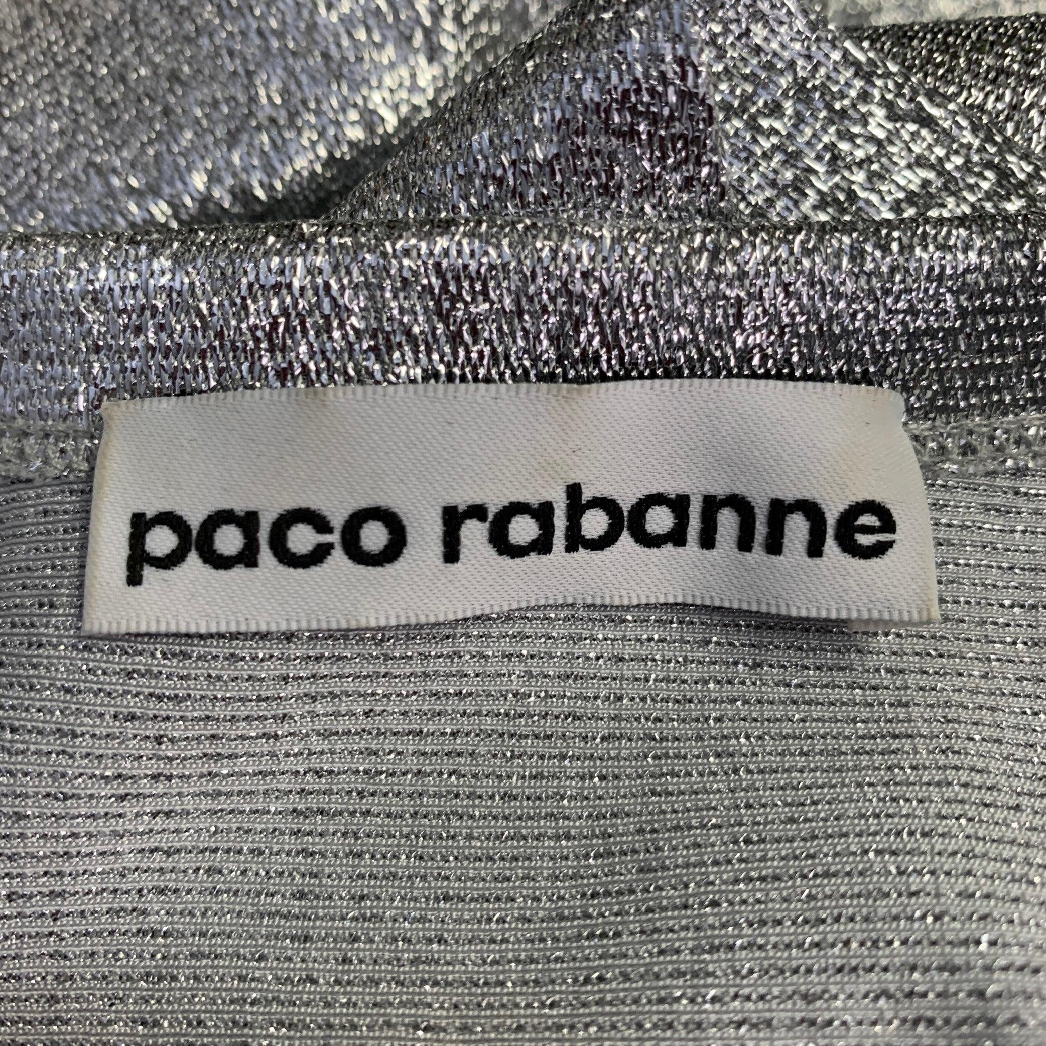 PACO RABANNE Size 4 Silver Viscose Blend Cap Sleeves Asymmetrical Midi Cocktail Dress For Sale 1