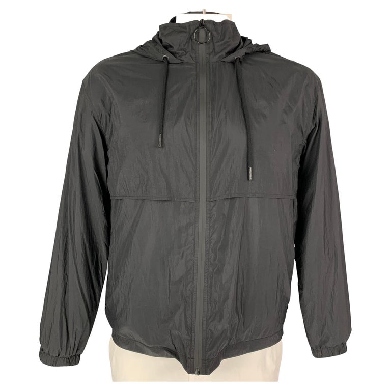 PACO RABANNE Size L Black Nylon Full Zip Drawstring Hooded Jacket at ...