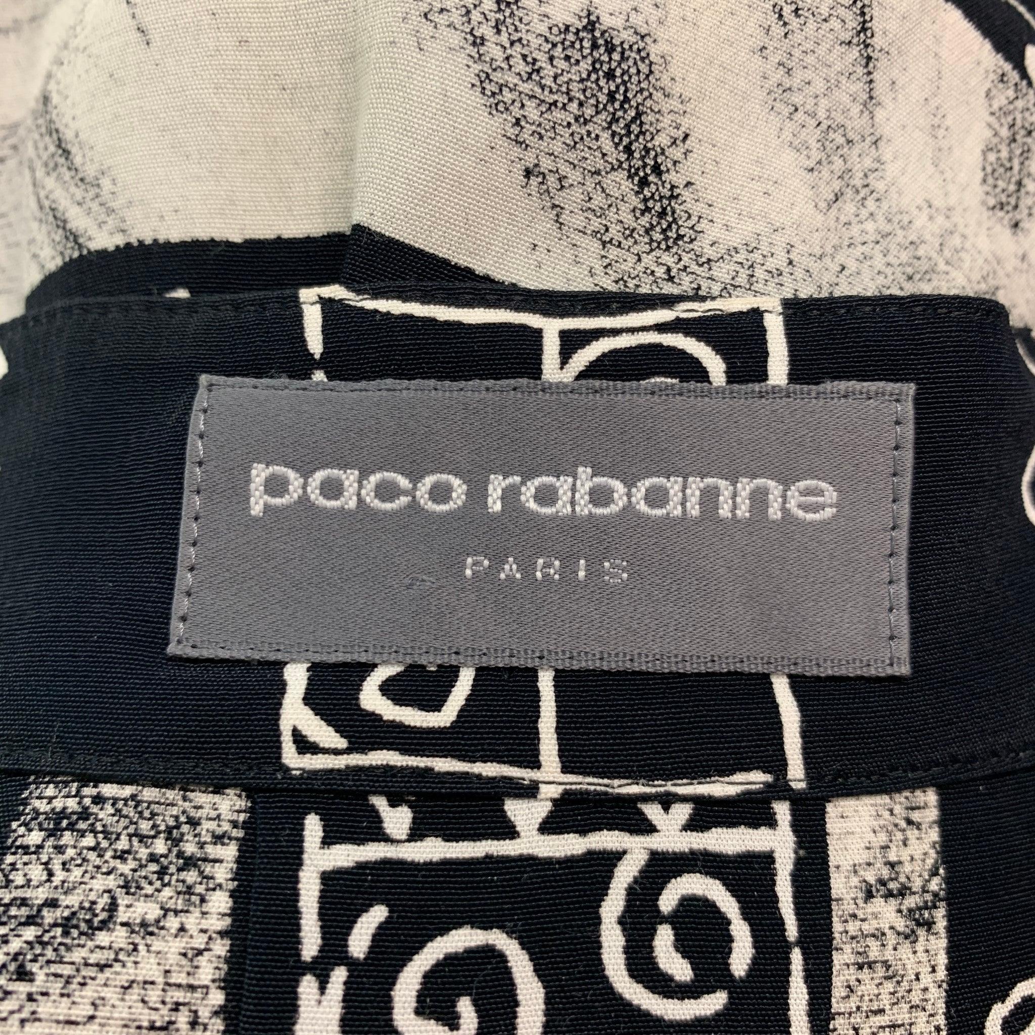 PACO RABANNE - Chemise à manches longues en rayonne noire, crème et carrée, taille M en vente 1