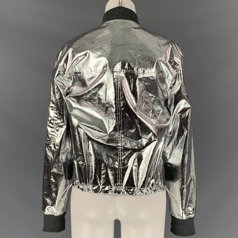 PACO RABANNE Size M Silver Cotton / Polyurethane Metallic Bomber Jacket ...