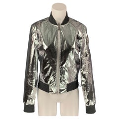 PACO RABANNE Size M Silver Cotton / Polyurethane Metallic Bomber Jacket