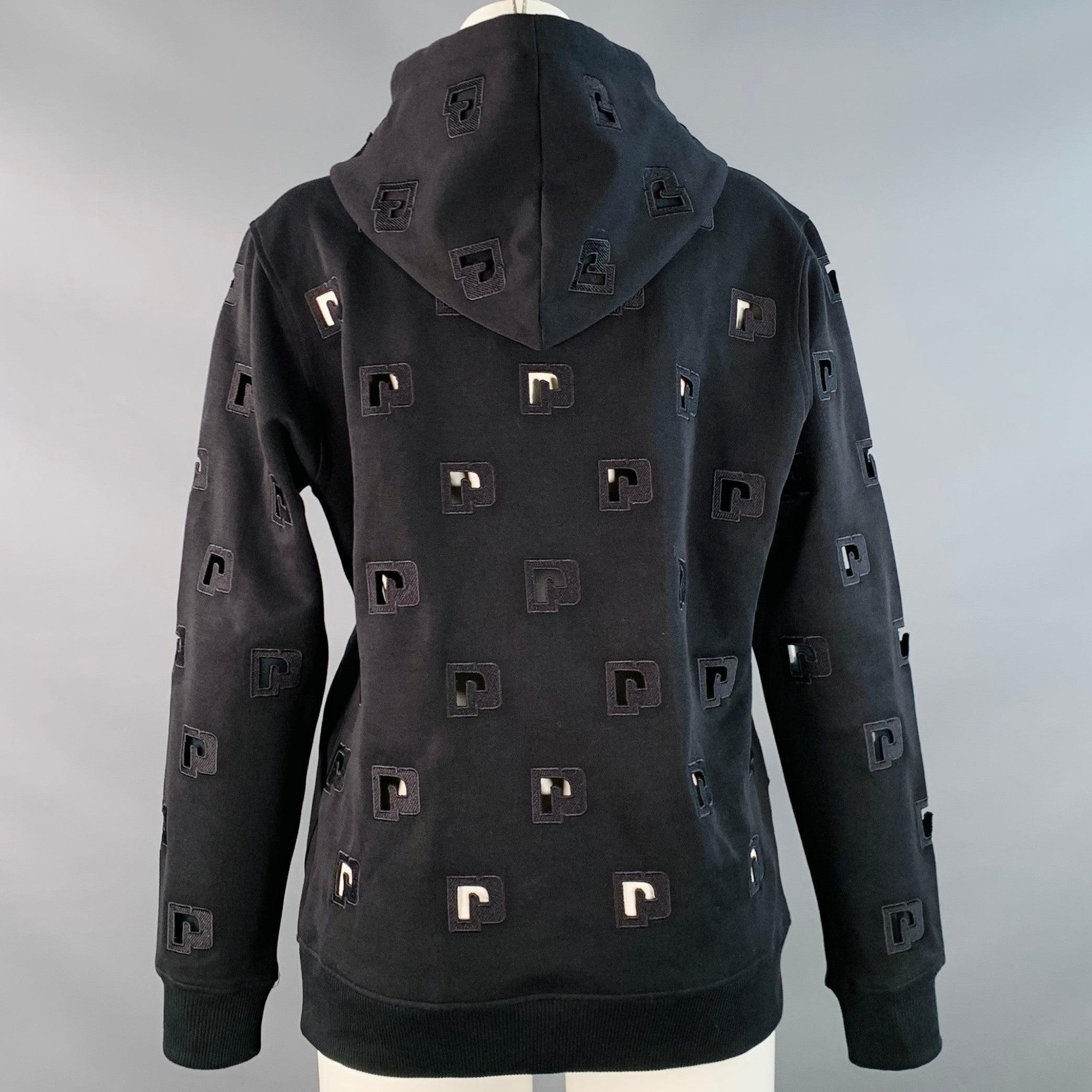PACO RABANNE Taille S Pull à capuche avec logo découpé en coton mélangé noir Excellent état - En vente à San Francisco, CA