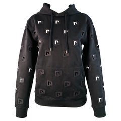 PACO RABANNE Size S Black Cotton Blend Cutout Logo Hooded Pullover