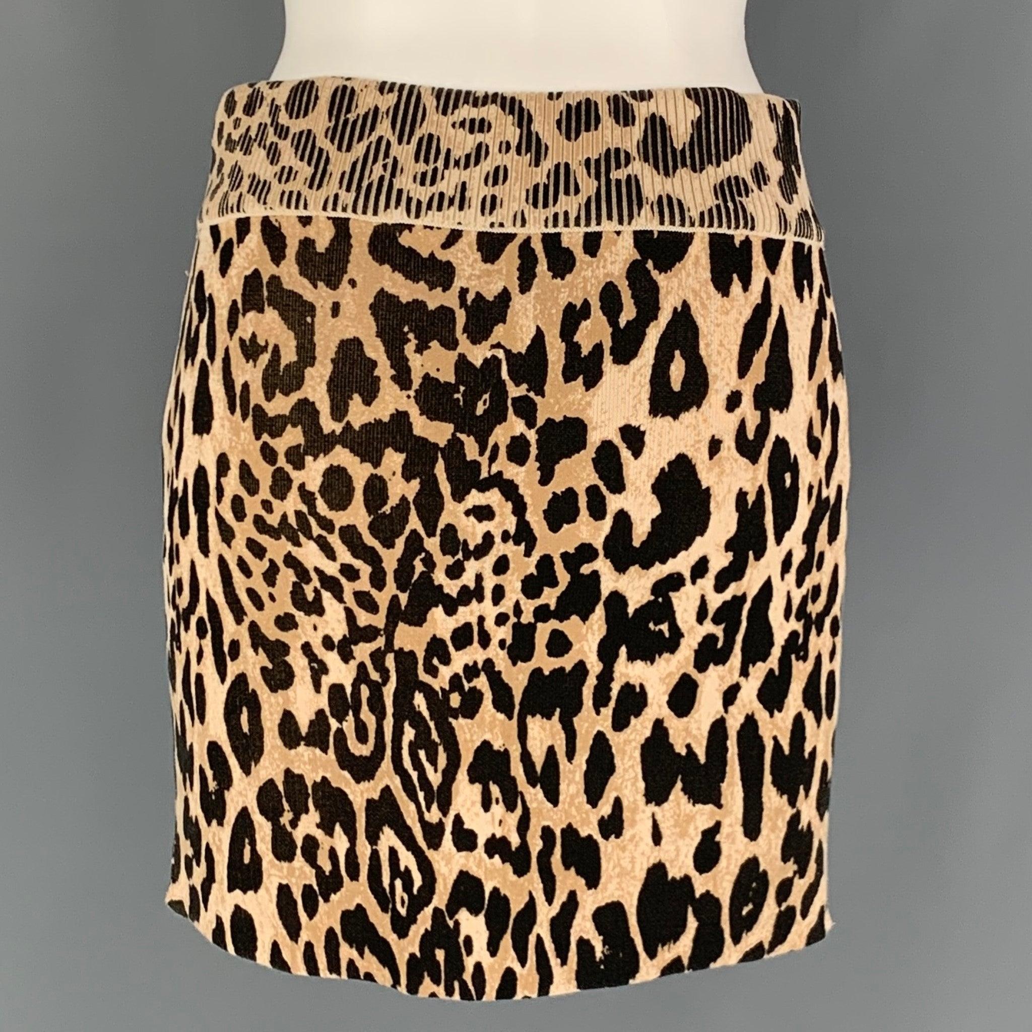 PACO RABANNE Size S Tan Brown Animal Print Cotton Mini Skirt In Good Condition In San Francisco, CA